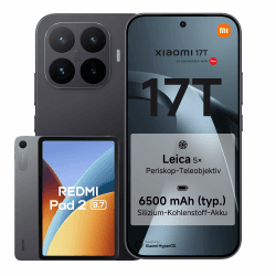 XIAOMI 17T Smartphone 12GB+256GB, Handy mit Android, 6,59'' 120Hz Display, 6500mAh Akku, Leica 5X Telekamera, 67W HyperCharge, Schwarz, 3 Jahre Herstellergarantie, inkl. Redmi Pad 2 9.7 4+64GB Gray Schwarz 12+256GB Xiaomi 17T bundle mit Xiaomi Redmi Pad 2 Angebot bei HelloDeals