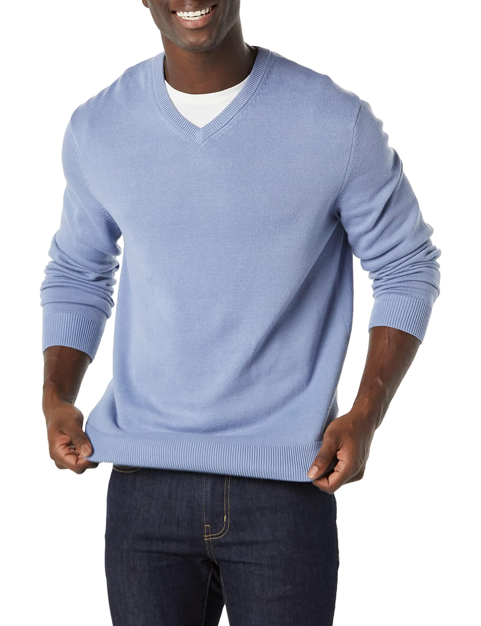 Amazon Essentials Herren V-Ausschnitt Pullover aus Baumwolle, Normale Passform XXL Staubblau Angebot bei HelloDeals