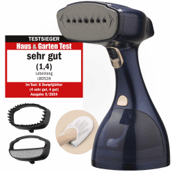 LEBENLANG Steamer Dampfglätter TESTSIEGER - 1500W & 300ml inkl. Bügelhandschuh & Aufsätze I Pro Dampfsteamer für Kleidung & Clothing I Dampfbügeleisen Stiemer Bügeleisen Handheld steam iron - Blau Angebot bei HelloDeals