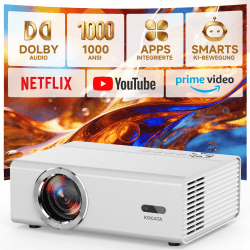 4K Smart Beamer mit WLAN & Bluetooth, KOGATA Projektor mit Autofokus, 6D Keystone, HDR10+ | Kompatibel mit Netflix-App & Dolby Audio | Heimkino Beamer für Garten & Streaming ohne TV-Stick Weiß Angebot bei HelloDeals