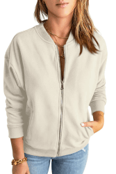 GeGekoko Zip Sweatshirt Damen übergroße Jacket Sweatshirt Einfarbige Loose Langarm Tops Oberteile mit Tasche M Beige Grau Angebot bei HelloDeals