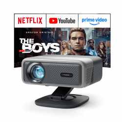 Smart Beamer【Netflix-Fähig & Dolby Audio】VISSPL 4200 ANSI 4K Projektor, Autofokus&Trapezkorrektur Portable Projector,1080P Full HD WiFi6 Bluetooth Heimkino/Outdoor Beamer mit 360°Drehständer für Handy Grau Upgrade Version Angebot bei HelloDeals