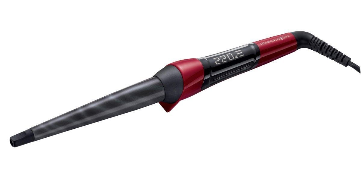 Remington Lockenstab [kegelförmig 13-25mm] Silk Digital (hochwertige Keramikbeschichtung mit Seidenproteinen) -LCD-Display 120-220°C, natürliche Locken, Spirallocken & Beach Waves, CI96W1 Lockenstab Single Angebot bei HelloDeals