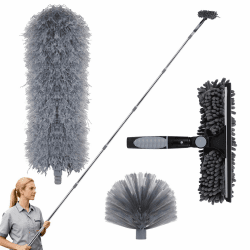 LALAGO Staubwedel Teleskop, Fensterreinigungsset inkl. Teleskopierbarer Verlängerungsstange 1,5 bis 4,5 m, 2 in 1 Fensterwischer, Staubwischer Mikrofaser, Spinnwebenbesen mit Teleskopstiel (Set A) Angebot bei HelloDeals