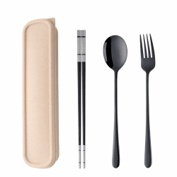 Tragbares Outdoor Reisebesteck set Schwarz Camping Besteck to go Picknick Schule Büro Lunch Geschirr für 1 person Edelstahl Essstäbchen Lange Tafelgabeln Suppenlöffel Weizenstroh Geschenkbox Schwarz-besteck-set + Grundfarbe Weizenkasten Angebot bei HelloDeals