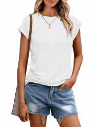 Cuptacc Tshirt Damen Tops Sommer Rundhals Oberteile Damen Elegant Basic Bluse Kurzarm Tank Top Business Outfit Weiß M Angebot bei HelloDeals
