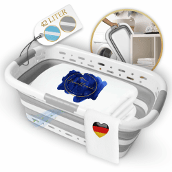 Homellence Wäschekorb Faltbar Klappbar 42 Liter - Klappbarer Faltbarer Wäschekorb BPA-frei - Faltbare Wäschekörbe - Wäschewanne Faltbar - Faltwanne - Foldable Laundry Baskets - 65x40x27/8,5cm (Grau) Weiß/Grau 42L Angebot bei HelloDeals