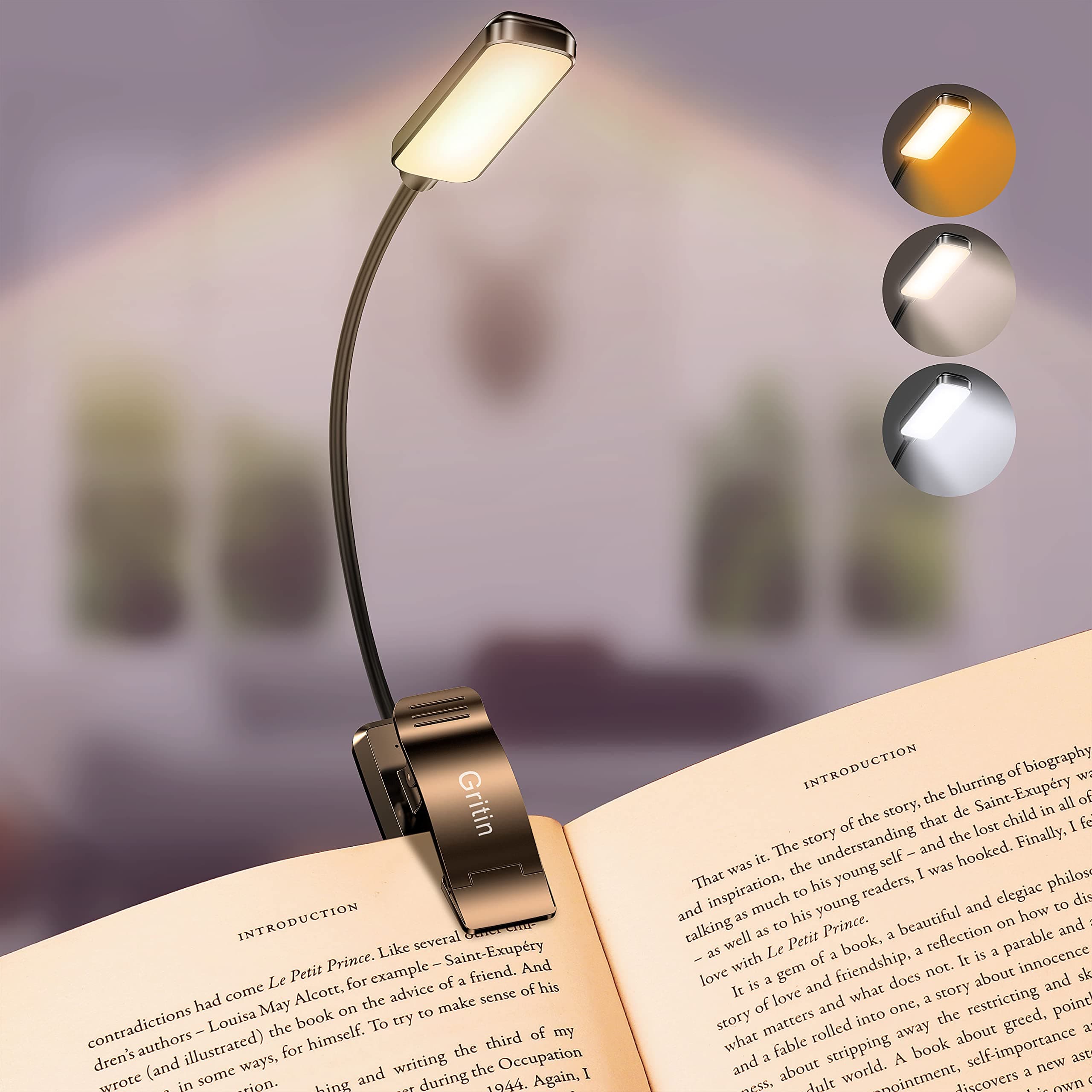 Gritin Leselampe Buch Klemme, Buchlampe, 3 Farbtemperatur Modi, Stufenlose Helligkeit Klemmlampe, USB Wiederaufladbare Klemmleuchte, 360° Flexibel für Nachtlesen ins Bett, beim Reisen usw. - Schwarz Schwarz 1 Angebot bei HelloDeals