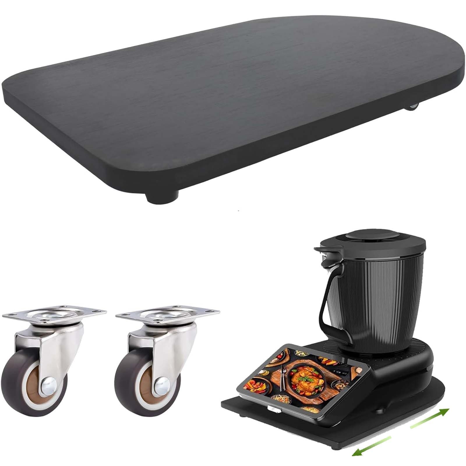 Gleitbrett für Thermomix TM7/TM6/TM5 in Schwarz, Bambus Rollbrett mit 360° Rollen, Leichtes Verschieben ohne Anheben, Schiebebrett Zubehör für Küchenmaschine Angebot bei HelloDeals