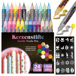 CAwished 10 ml Kerzenstifte Wachsstifte mit vorgestanzten Aufklebern und Schwammwerkzeugen, Kerzen Bemalen Set ideal zum Dekorieren und Gestalten von Wachsstifte für Kerzen (24 Farben) 10ml 24 Farben Angebot bei HelloDeals