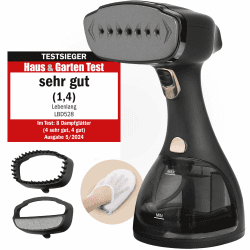 LEBENLANG Steamer Dampfglätter TESTSIEGER - 1500W & 300ml inkl. Bügelhandschuh & Aufsätze I Pro Dampfsteamer für Kleidung & Clothing I Dampfbügeleisen Stiemer Bügeleisen Handheld steam iron - Schwarz Angebot bei HelloDeals