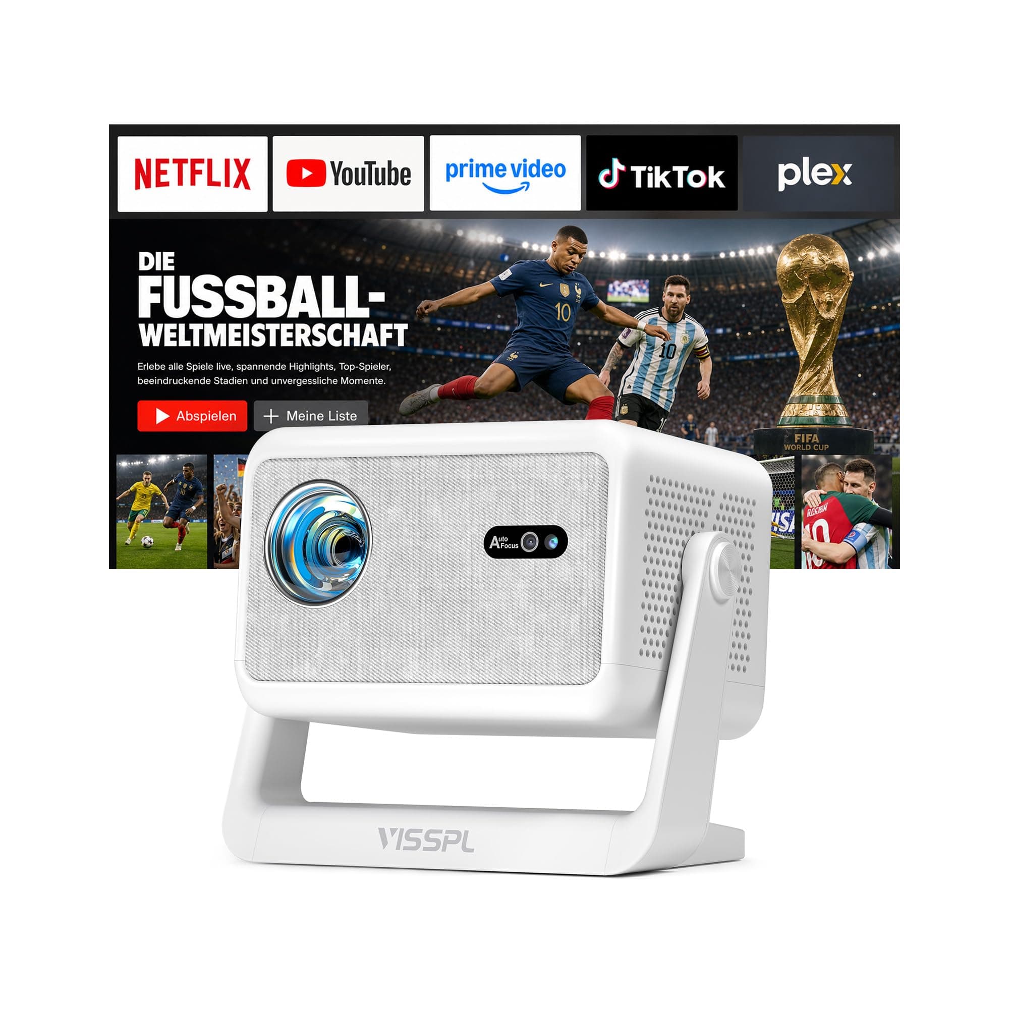 Smart Mini Beamer 4k [Offiziell Lizenzierter APP ] VISSPL 3000ANSI 4K Heimkino & Outdoor Beamer, Autofokus/Trapezkorrektur, WiFi6 Bluetooth Full HD 1080P Video Projektor für Handy/PC weiß Angebot bei HelloDeals