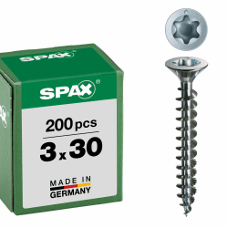 SPAX Universal, Senkkopf, T-Star plus, Multi-Kopf, Vollgewinde, Galvanisch, A2J, Blank Verzinkt, 3,0 x 30 mm, 200 Stück 200 Stück 3,0 x 30 mm Angebot bei HelloDeals