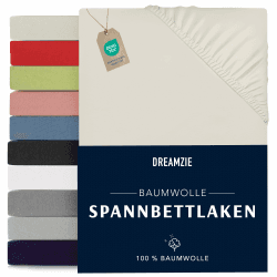 Dreamzie - Spannbettlaken 90x190/200cm - Baumwolle Oeko Tex Zertifiziert - Beige - 100% Jersey Spannbetttuch 90x190/200 90 x 190/200 cm Beige Angebot bei HelloDeals