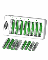 Granicell 8-Slot Akku Ladegerät mit 16 Stück Akkus (8X AA 2800mAh + 8X AAA 1100mAh), 1.2V Mignon Micro NI-MH Wiederaufladbare Batterien (Vorgeladen), XXL Familien-Kombiset Ladegerät+ 8 AA + 8 AAA Angebot bei HelloDeals