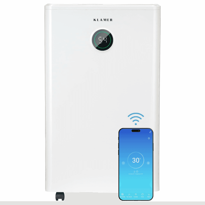 KLAMER Luftentfeuchter elektrisch 25L in 24h mit 5,5L Tank – Leiser, energieeffizienter Raumentfeuchter mit Smart Sensor, Timer & Wäschemodus – Gegen Schimmel, Feuchtigkeit & Kondenswasser 25L - 80m² mit Wifi Angebot bei HelloDeals