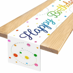 Bunt Happy Birthday Tischdecke,geburtstagsdeko,Tischläufer Geburtstag,Tischdeko Geburtstag für Junge Mädchen Table Runner Birthday,Party Dekoration, 180 X 35 cm（Weiß） Farbe Angebot bei HelloDeals
