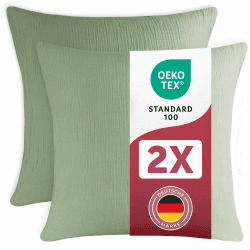 Blumtal Musselin Kissenbezug 80x80 cm 2er Set - Oeko-TEX zert. Musselin Kopfkissenbezug 80x80 aus 100% Baumwolle - weiches Kissen-Set waschbar bei 40 °C - atmungsaktive Sommer Kissenbezüge Sommergrün Sommergrün - Grün Kissenbezug 2x 80x80cm Angebot bei HelloDeals