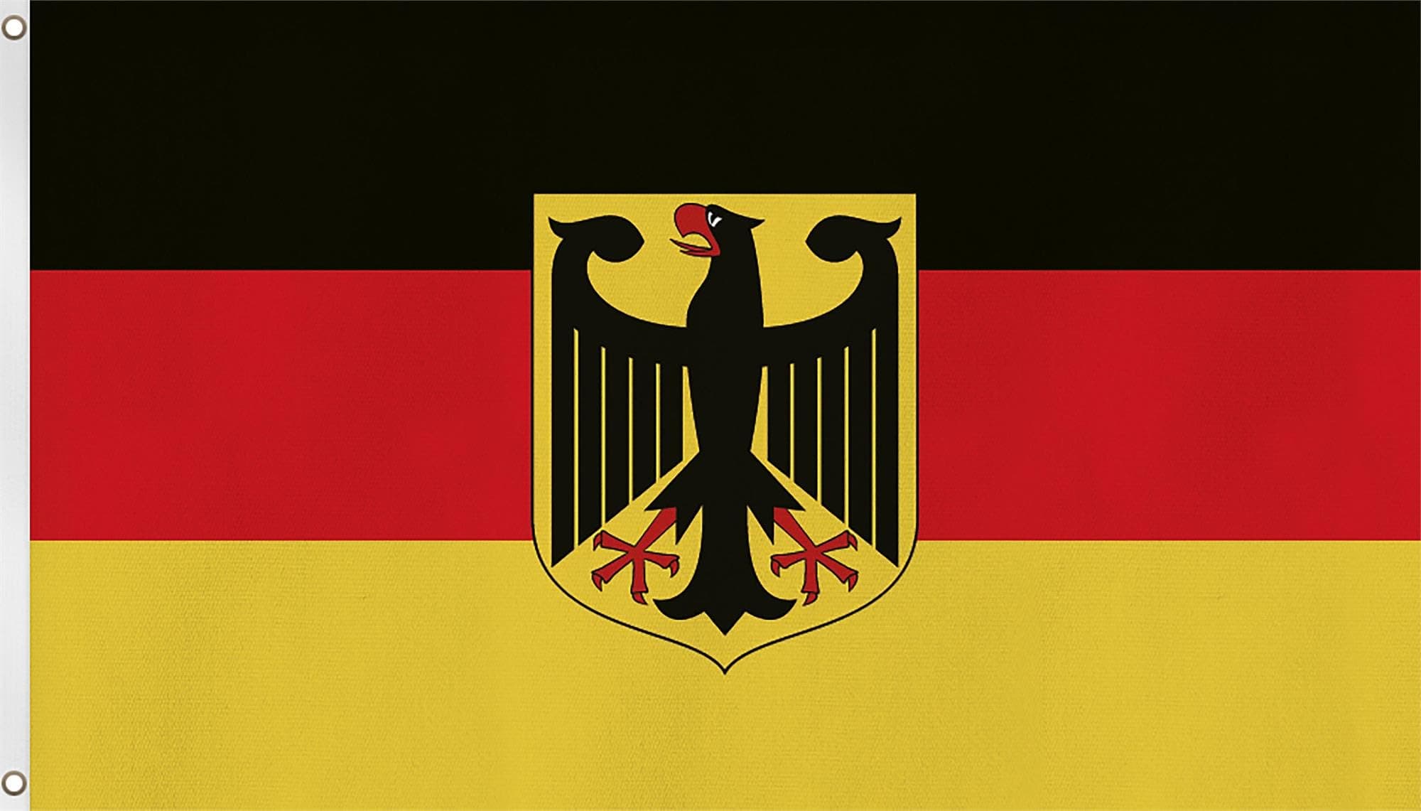 Flagge - Fahne - Hissfahne mit zwei Metallösen zur Befestigung und zum Hissen - Größe 90 x 150 cm wetterfest Farbe Adler Deutschland Adler Deutschland 90 cm x 150 cm Angebot bei HelloDeals