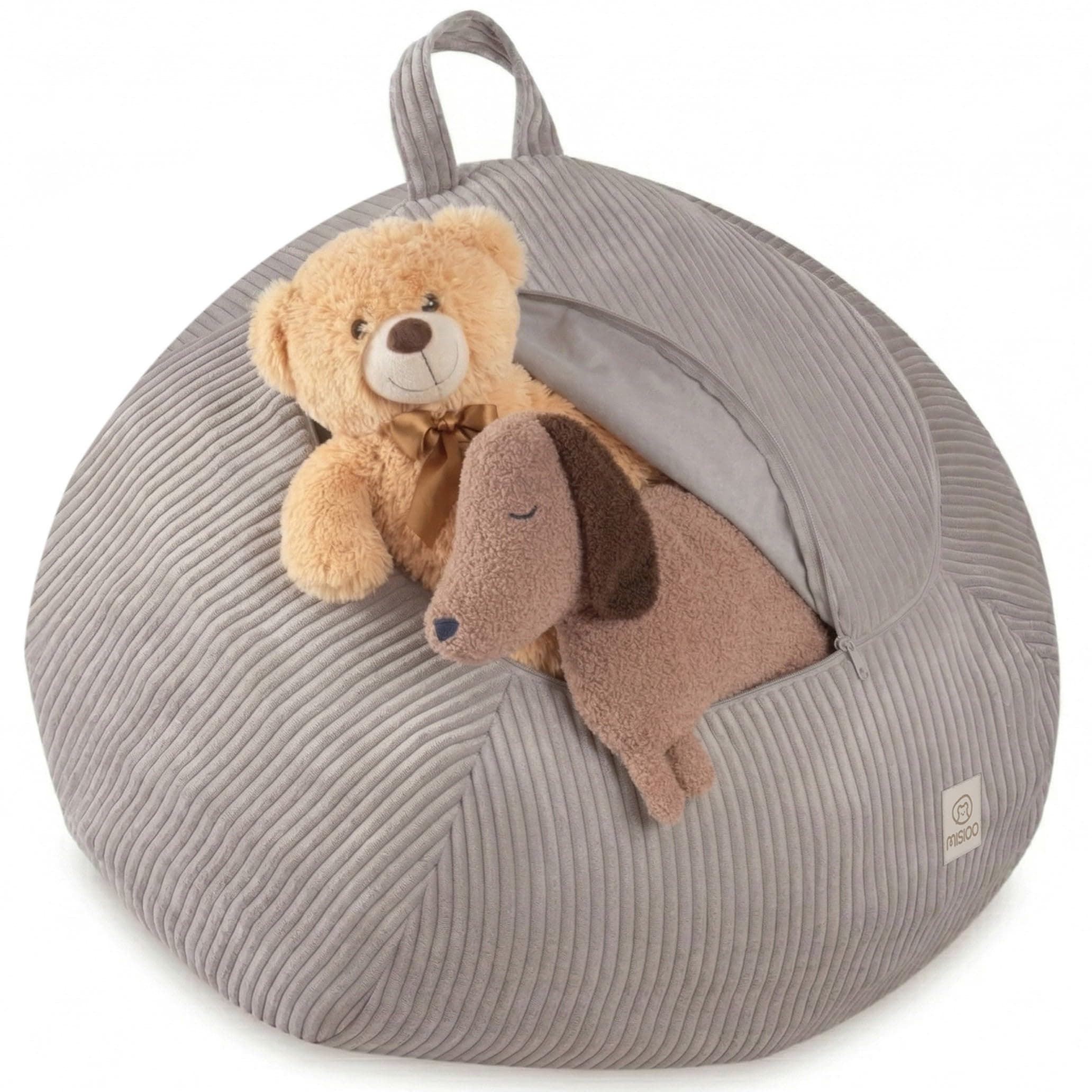 MISIOO Kinder Sitzsack Bezug für Kuscheltiere – Spielzeug Aufbewahrung & Bean Bag in einem – Cord Stoff, Waschbar, mit Reißverschluss – Kuscheltier Organizer für Kinderzimmer - Beige Angebot bei HelloDeals