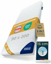 Sun Garden Kindermatratze 90x200 cm – 3–12 Jahre, 2-in-1 Mitwachs-System für Kinderbett & Jugendbett, Oeko-Tex & Dermatest „Sehr gut, 15 cm Komfortschaum RG28, Made in Europe 90 x 200 cm Angebot bei HelloDeals