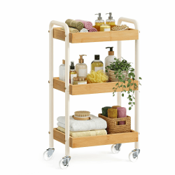 SONGMICS Rollwagen, Servierwagen, Küchenwagen, Küchenregal mit Griffen, einfacher Aufbau, für Schlafzimmer, Badezimmer, Küche, Stahlgestell, 27,5 x 41,3 x 73 cm, naturbeige LRC081YL01 Angebot bei HelloDeals