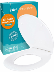 Calmwaters® Toilettendeckel mit Absenkautomatik, WC Sitz einfache Montage, bis 250 kg, Made in EU, aus antibakteriellem Duroplast, 2 Befestigungsarten, abnehmbar, Klobrille oval, Klodeckel Weiß Angebot bei HelloDeals