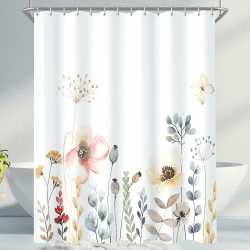 Lerores Duschvorhang 120x200cm, Blumen Pflanze Beschwerter Saum Antischimmel Textil, Wasserabweisend, Waschbar Polyester Stoff Badevorhänge für Badezimmer, Badewanne mit 8 Duschvorhangringe Elegante Blume H200 x B120 cm (1er Pack) Angebot bei HelloDeals