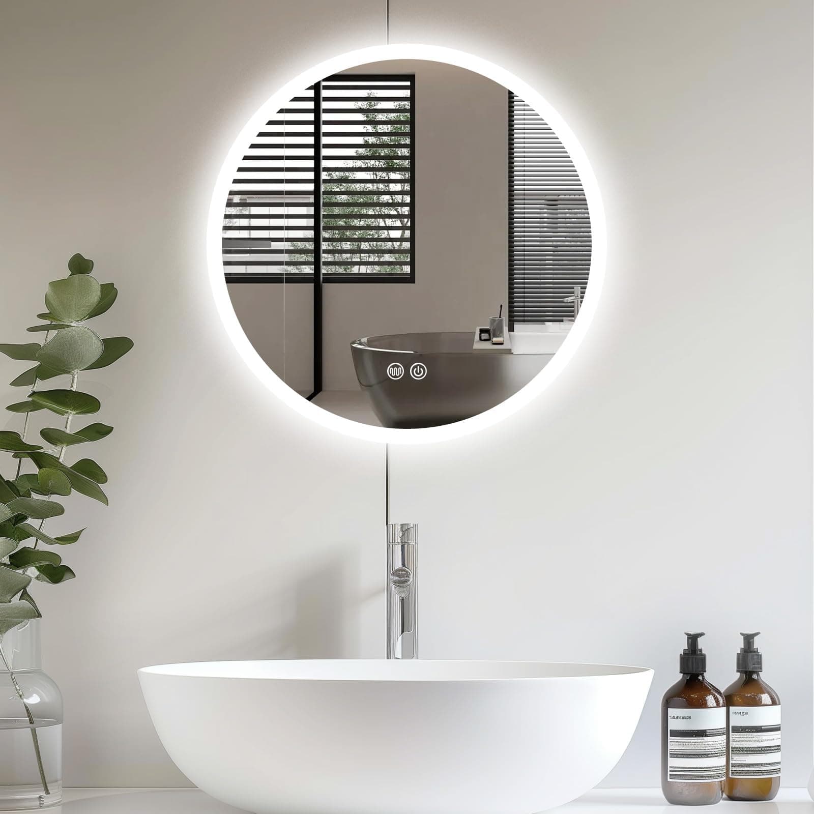 Trintion LED Spiegel Bad mit Beleuchtung 50cm Rund - Dimmbar mit 3 Lichtfarben (3500K-6500K), Touch-Schalter, Beschlagfrei - Badezimmerspiegel mit Licht für Make-up & Rasur Angebot bei HelloDeals