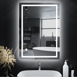 Trintion LED Badspiegel mit Beleuchtung Badezimmer Wandspiegel Badezimmerspiegel Anti-Beschlag mit Touch-Schalter Energiesparend Lichtspiegel (70x50cm Mit Touch-Schalter) 50x70cm Silber Angebot bei HelloDeals