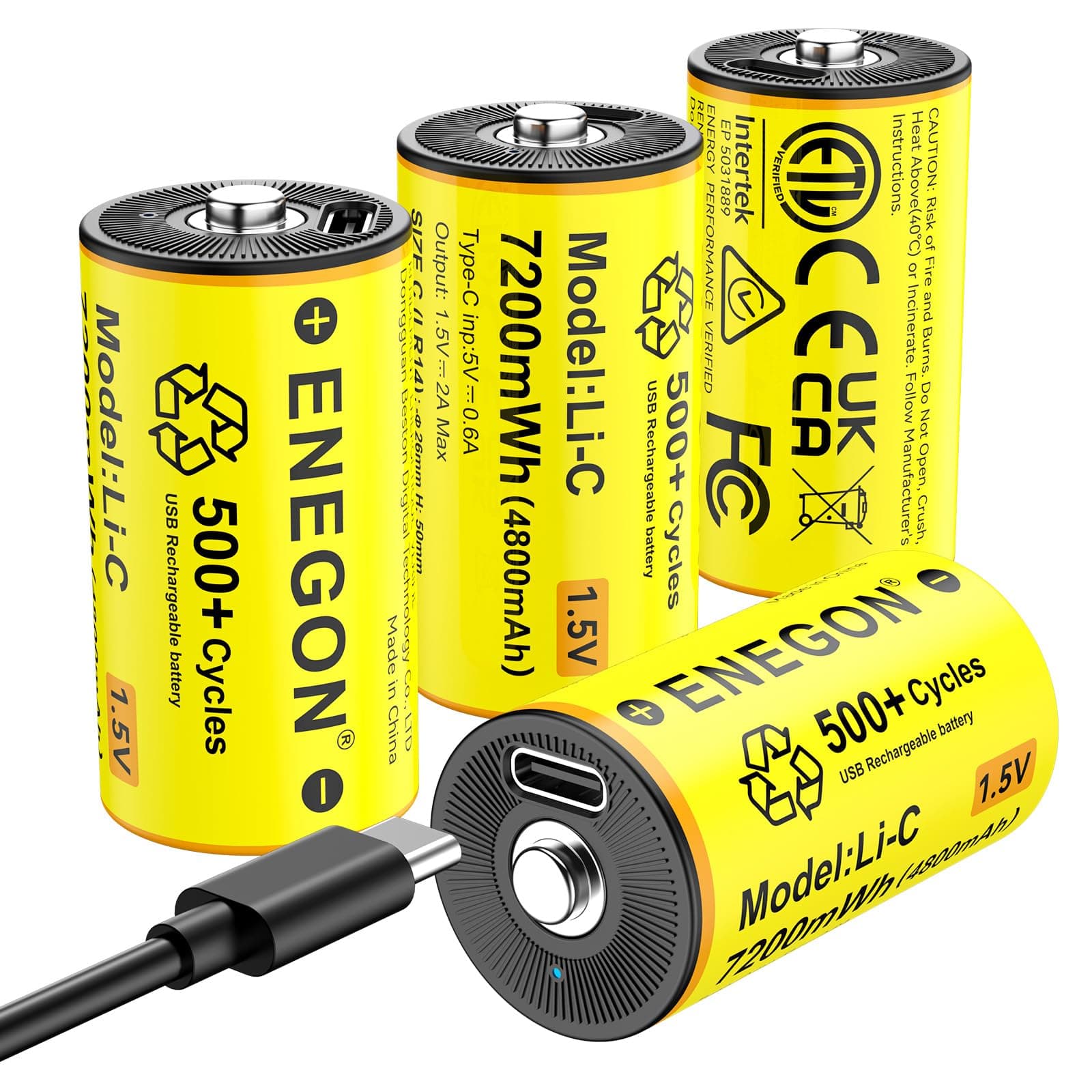 ENEGON 4er-Pack Wiederaufladbar C/LR14 Batterien, 1.5V 7200mWh Lithium-Ionen Akkus mit USB-C Schnellladekabel – Ideal für CD-Player, Radios, Taschenlampen, Camping-/Notlichter, Kinderspielzeug Angebot bei HelloDeals