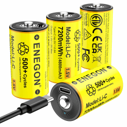 ENEGON 4er-Pack Wiederaufladbar C/LR14 Batterien, 1.5V 7200mWh Lithium-Ionen Akkus mit USB-C Schnellladekabel – Ideal für CD-Player, Radios, Taschenlampen, Camping-/Notlichter, Kinderspielzeug Angebot bei HelloDeals