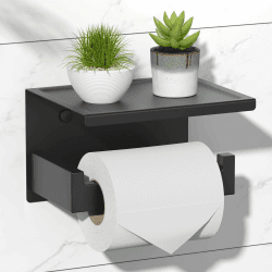 HITSLAM Toilettenpapierhalter Ohne Bohren, Selbstklebend Klopapierhalter mit Ablage, Edelstahl Klorollenhalter Wandmontage, Wc Papier Halterung Rollenhalter mit Kleber für Badzimmer Schwarz Matt Schwarz Klein Angebot bei HelloDeals