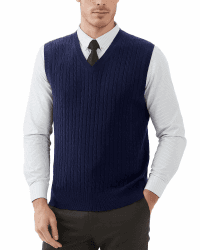 Kallspin Herren Strickweste Pullunder Ärmellos Zopfstrick V-Ausschnitt aus Wollmischung M Marineblau Angebot bei HelloDeals