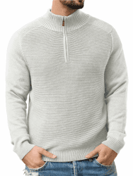 Les umes Herren Viertelreißverschluss Pullover Baumwolle Stehkragen Rippenstruktur Strickwärme Langarm Casual Pullovers Hellgrau XL Angebot bei HelloDeals