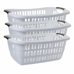 Wäschewanne 3er Set Weiß, Wäschekorb Plastik Groß 30L, Wäschekörbe aus Kunststoff Weiß Stapelbar, 55x37x20 cm, Rutschfest, Made in EU Angebot bei HelloDeals