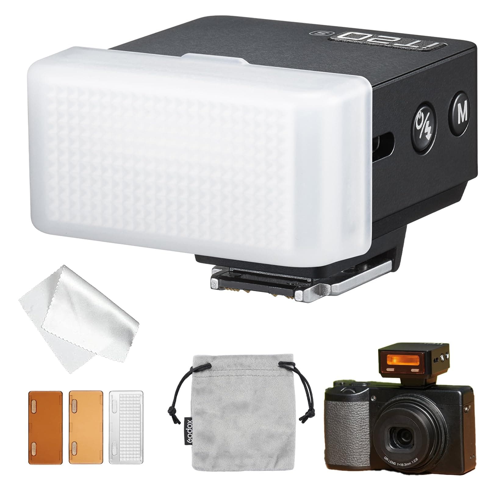 Godox iT20-R TTL Mini-Blitz für Ricoh GR III mit IT20DF-Diffusor, kompakter Aufsteckblitz IT20R, P-TTL-kompatibel, per USB-C aufladbarer Akku, magnetische Farbfilter inklusive für Ricoh Schwarz für Ricoh Angebot bei HelloDeals