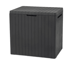 Keter City Box, Aufbewahrungsbox, dunkelgrau, Inhalt: 113L, Maße: HxTxB 55x44x57,8cm, ideal für Balkon und kleine Flächen, Holzoptik | 55x44x57,8cm, Ideal für Balkon, Kleine Flächen Angebot bei HelloDeals