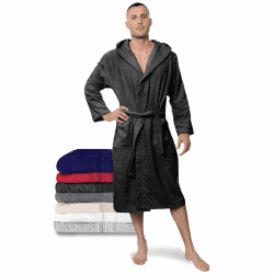 Twinzen Bademantel Herren - 100% Baumwolle (350g/m²) Oeko-TEX® Zertifiziert - Bademantel mit Kapuze, 2 Taschen, Gürtel Dunkelgrau XXL Angebot bei HelloDeals