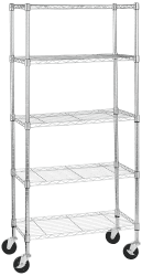 Amazon Basics Lagereinheit mit 5 Regalböden, mittelgroß auf 10,2 cm großen Rollen mit höhenverstellbaren Einlegeböden und Nivellierfüßen, max.680 kg Gewicht, Chrom, 35.6 x 76.2 x 164.5 cm (T x B x H) Angebot bei HelloDeals