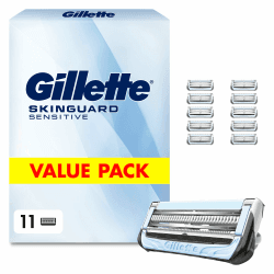 Gillette Skinguard Sensitive Rasierklingen Herren, 11 Original Ersatzklingen, Weiß/Blau - Nassrasierer, Klingen für Herrenrasierer, Verbesserter Gleitstreifen 11 Klingen 1 stück (11er Pack) Angebot bei HelloDeals