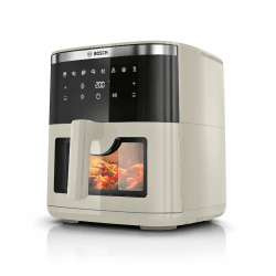 Bosch Heißluftfritteuse Serie 6, XXL Air Fryer, creme, 7,2 L Fassungsvermögen, beleuchtetes Sichtfenster, 7 voreingestellte Programme, bis zu 65% schnelleres Kochen, MAF671C0 Beige Angebot bei HelloDeals