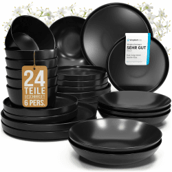 Steingut Geschirrset 6 Personen Manhattan 24-tlg. TESTSIEGER, Cooles Urbanes Steingut Geschirr Set, Schüssel- und Teller Set, Tafelservice 6 Personen, Geschirrsets Pure Living in matt Schwarz 24-tlg. Set für 6 Pers. Angebot bei HelloDeals