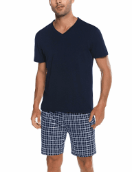 Bresdk Kurzer Herren-Pyjama aus Baumwolle, kurzärmelig, Set aus kurzen Pyjamas, für den Sommer, Hemden und Hosen, weich und bequem M Hellblau Angebot bei HelloDeals