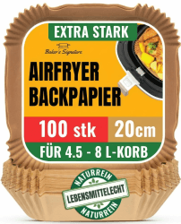 Airfryer Backpapier 100 Stück - 20-24 cm - Ungebleichte, Antihaft, Wasserdicht, Ölfest Backpapier für Heißluftfritteuse für 4,5L-8L Körbe heißluftfritteuse, Ideal für Ofen, Pfannen und Backen Quadrat 20 cm 100 stk Angebot bei HelloDeals