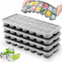 Silikon Eiswürfelform mit Deckel BPA Frei, 4 Pack Eiswürfelbehälter Stapelbar & LFGB-Zertifiziert, Sichere Ice Cube Tray Eiswürfelformen für Babybrei Cocktail Whiskey 4 Schwarz & Grau Angebot bei HelloDeals