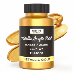 Nicpro Acrylfarben Gold Metallic, 250 ml große Blattgoldfarbe, ungiftig Acrylfarbe, lichtecht, Bastelfarbe für Metall, Holz, Ton, Stoff, Leinwand, Möbel, Kunsthandwerk und Künstlerbedarf Gold 250 ml (1er Pack) Angebot bei HelloDeals