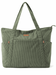 Cord Tasche Damen, Groß Tote Bag Strandtasche mit Reißverschluss, Shopper Tasche Damen Laptoptasche mit 17 Zoll Laptopfach, Elegant Handtasche Umhängetasche für Arbeit Schule Gym-Grün M Dunkelgrün Angebot bei HelloDeals