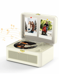 Tragbar CD Player Bluetooth Retro Radio mit CD-Player mit Lautsprecher Unterstützung USB & AUX-Wiedergabe mit Fernbedienung Staubschutzhülle Beigefarbenes PU-Leder Weiß Angebot bei HelloDeals