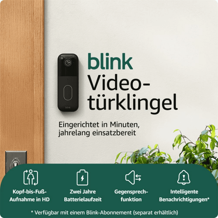 Blink Videotürklingel | Einzelgerät | Kopf-bis-Fuß-Aufnahme in HD, 2 Jahre Batterielaufzeit, IP65, Funktioniert mit Alexa, Erforderliches Sync-Modul nicht enthalten – Schwarz Schwarz Zusatzvideotürklingel HD Angebot bei HelloDeals